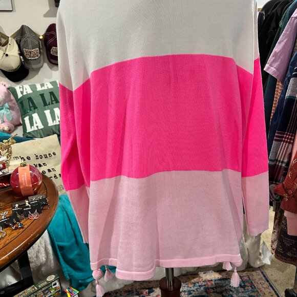 Lilly Pulitzer Colorblock Pink & White Sweater — XXS — Tassel Hem + Front Pocket - Picture 7 of 9